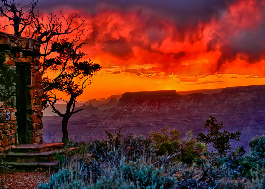 Grand Canyon National Park Photograph - Stormy Sunset Greeting Card by Greg Norrell