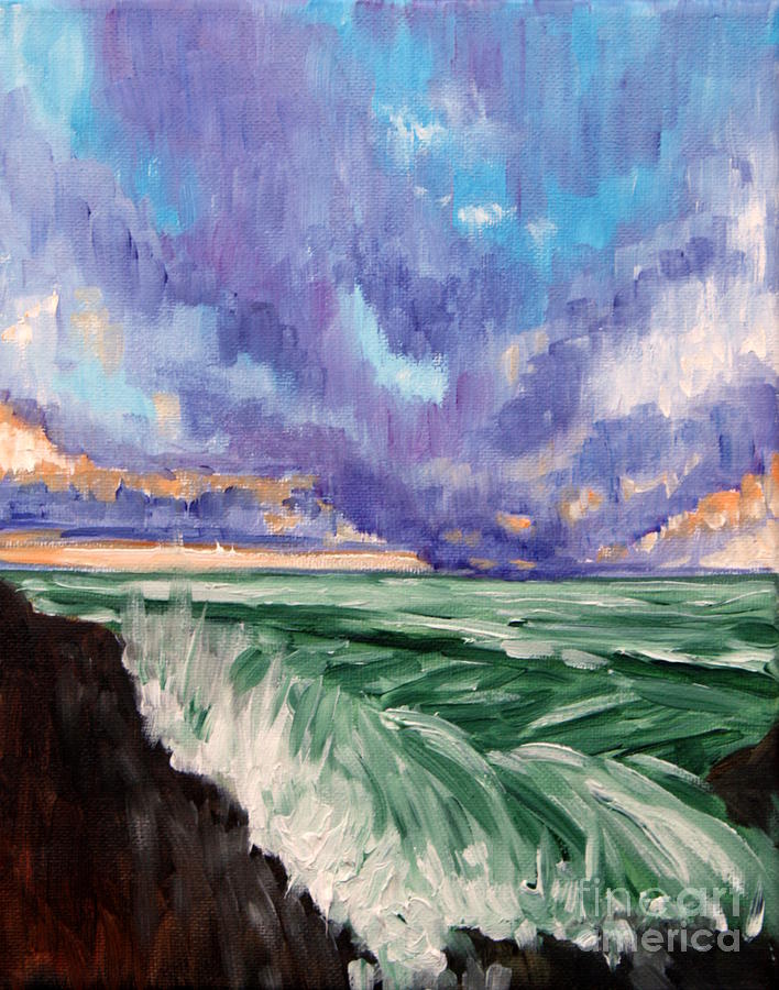 Stormy waves breaking over rocks Painting by Hilary England - Fine Art ...