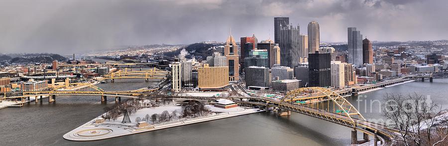 Pittsburgh Skyline Photograph - Stormy Winter Skies Over The Point by Adam Jewell