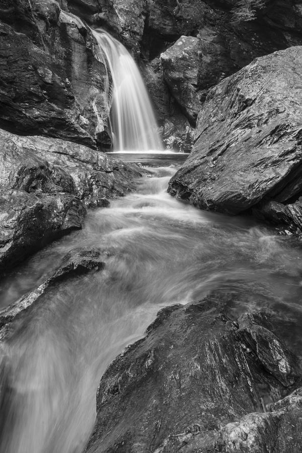 Waterfall Photograph - Stowe Vermont waterfall landscape black and white by Andy Gimino