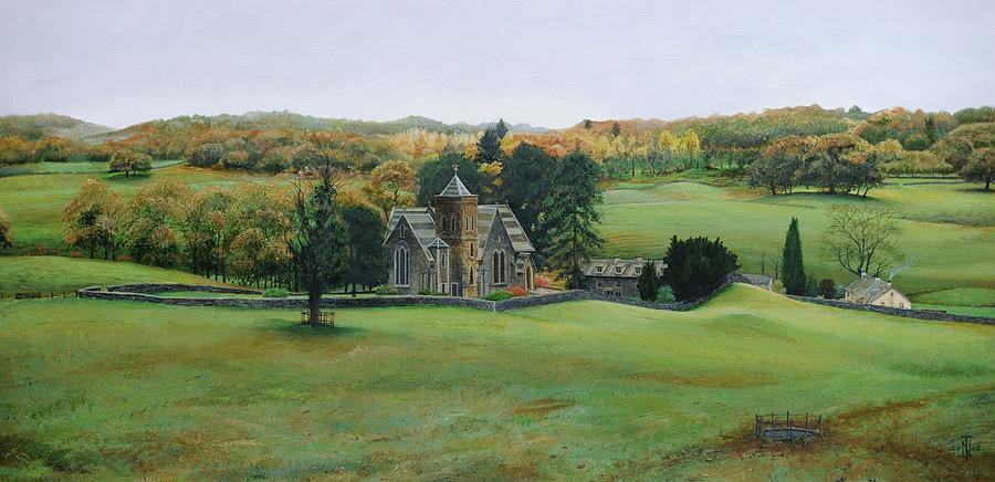 English Landscape Photograph - St.peters Church, Cumbria, 2003 Oil On Canvas by Trevor Neal