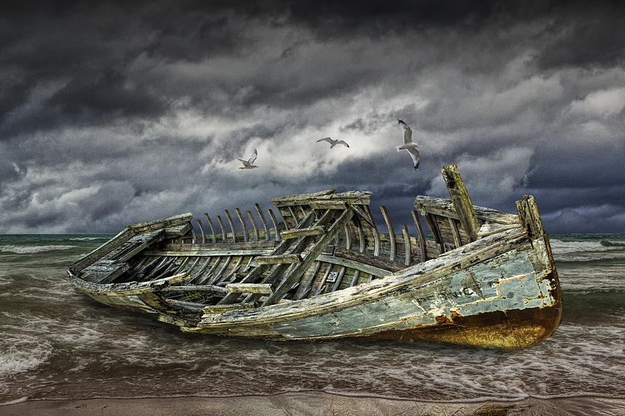 Stranded Wooden Shipwreck Photograph by Randall Nyhof