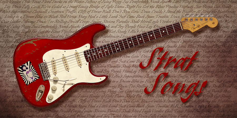 Jimi Hendrix Digital Art - Strat Songs Red by WB Johnston