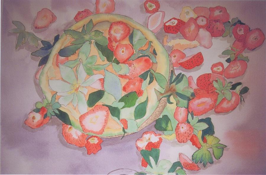Strawberry Painting - Strawberries and Cantaloupe by Karen j Kobrin Cohen