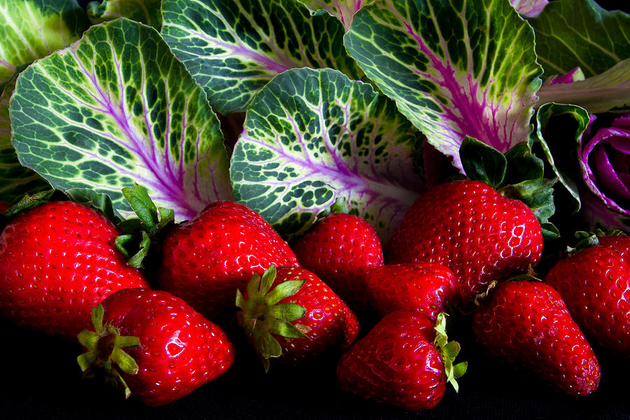 Strawberry Photograph - Strawberries and Kale. by David Clemens
