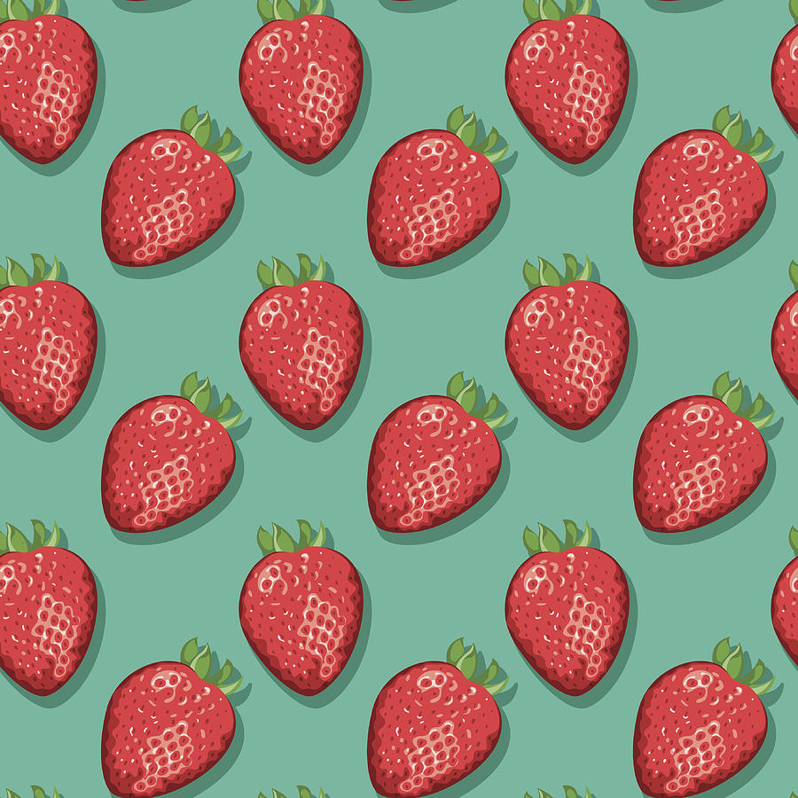 Strawberries (Seamless pattern pop art style) Drawing by Thoth_Adan