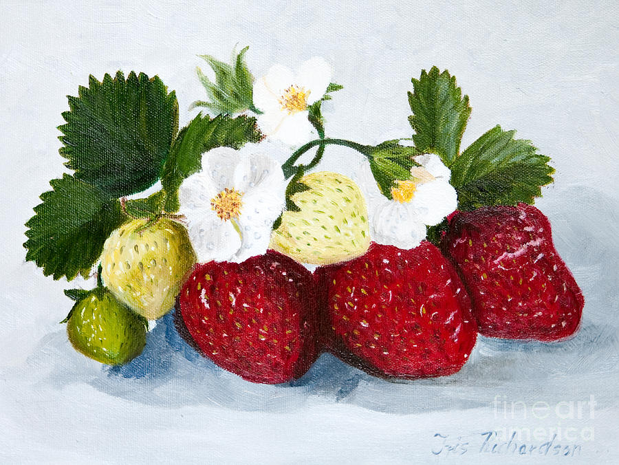 Strawberries with Blossoms Painting by Iris Richardson