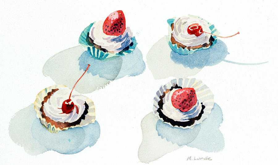 Strawberry  and Cherry Tarts Painting by Mark Lunde