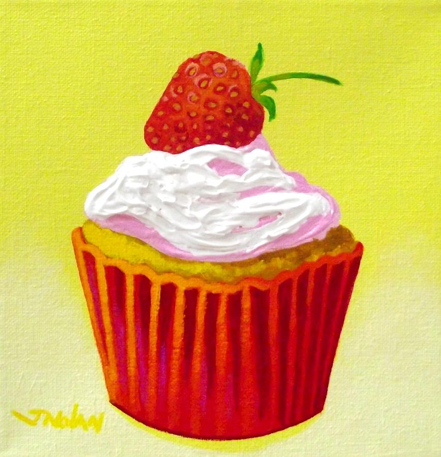 Cake Painting - Strawberry Cupcake by John  Nolan