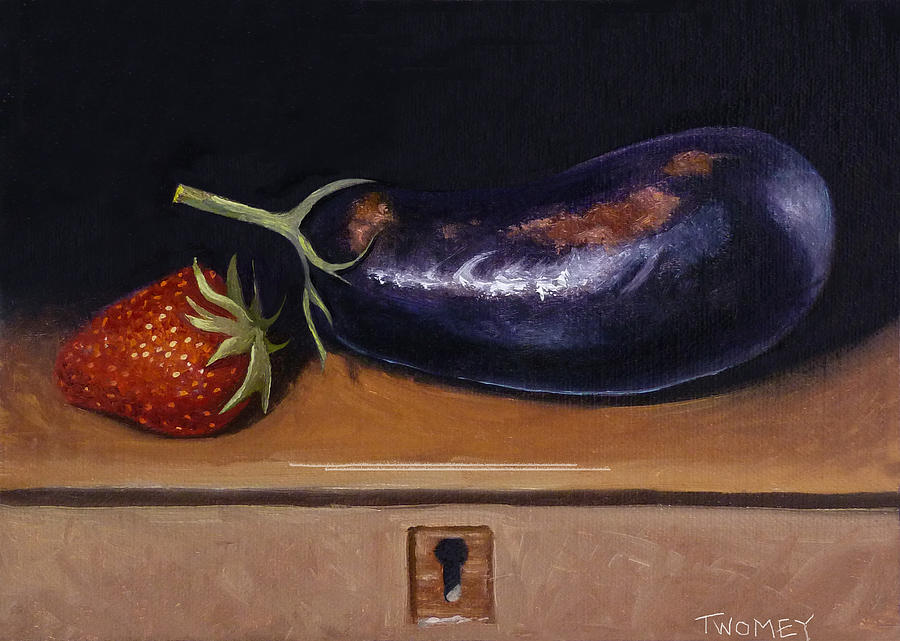 Still Life Painting - Strawberry Eggplant Locked by Catherine Twomey