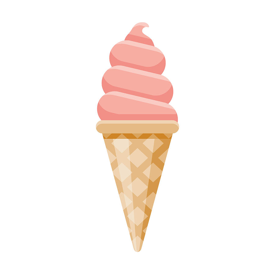Strawberry Ice Cream Cone Flat Design Dessert Icon Drawing by Bortonia