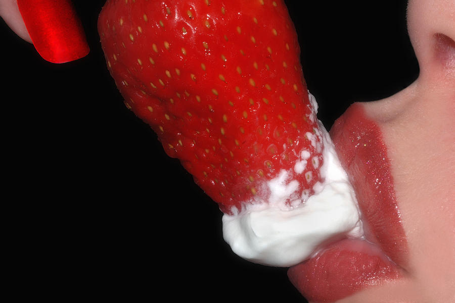 Strawberry Photograph - Strawberry Lips and Cream by Joann Vitali