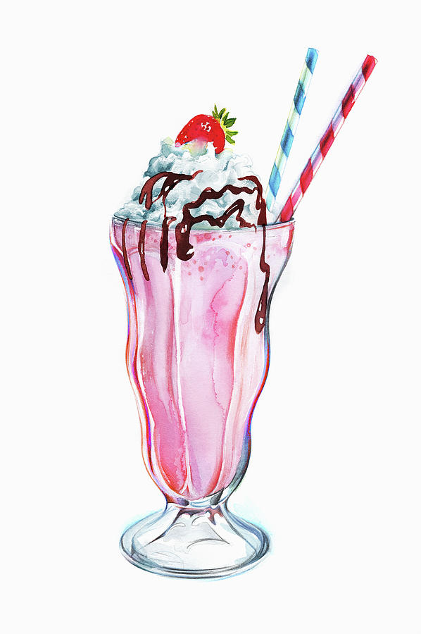 Strawberry Milkshake With Whipped Cream Painting by Ikon Ikon Images