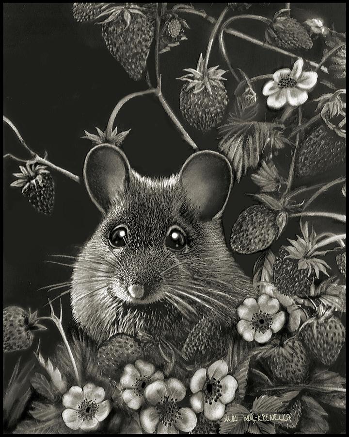Nature Drawing - Strawberry Mouse by Miki Krenelka