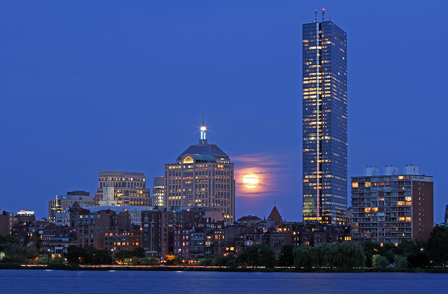 Strawberry Supermoon over Boston Skyline Photograph by Juergen Roth