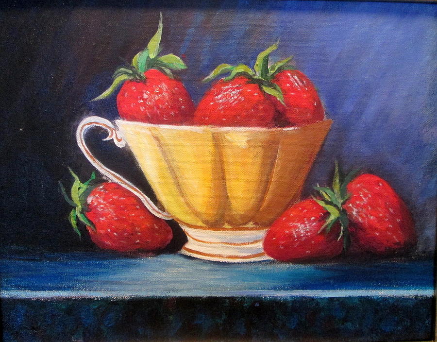Strawberry Teacup Painting by Rosie Sherman