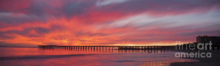 Streaking sunset at Ventura Pier panoramic Photograph by Dan Friend