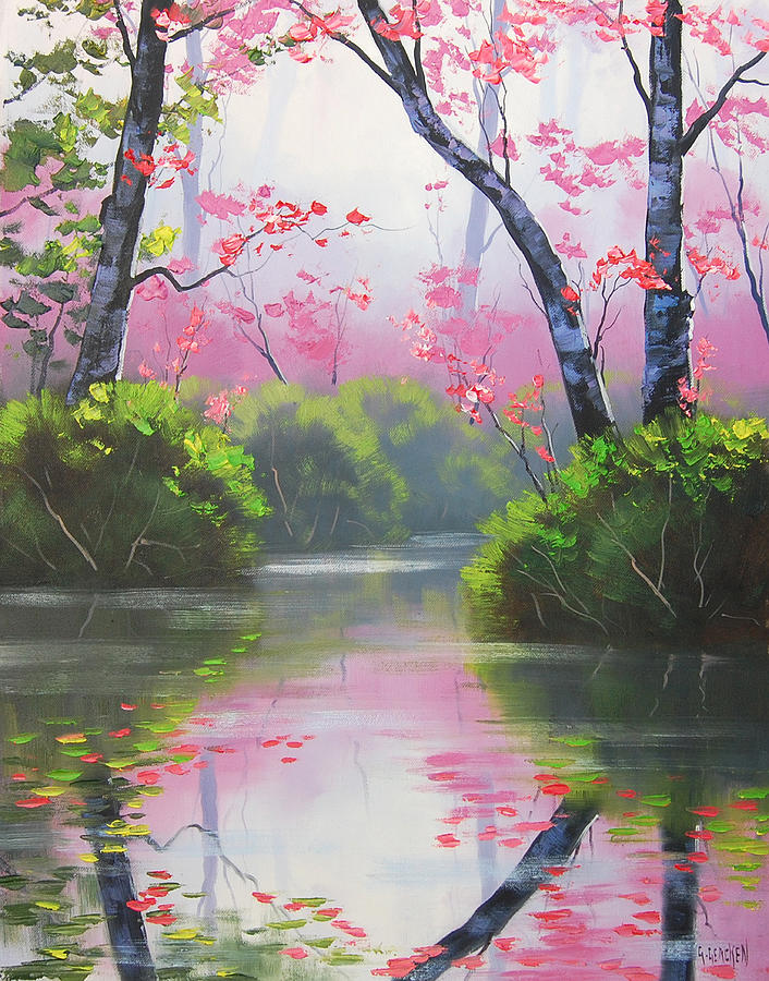 Nature Painting - Stream Reflections by Graham Gercken