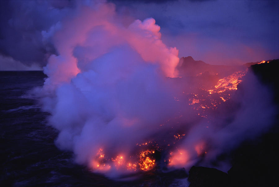 Tui De Roy Photograph - Streaming Aa Lava Flow Entering The Sea by Tui De Roy