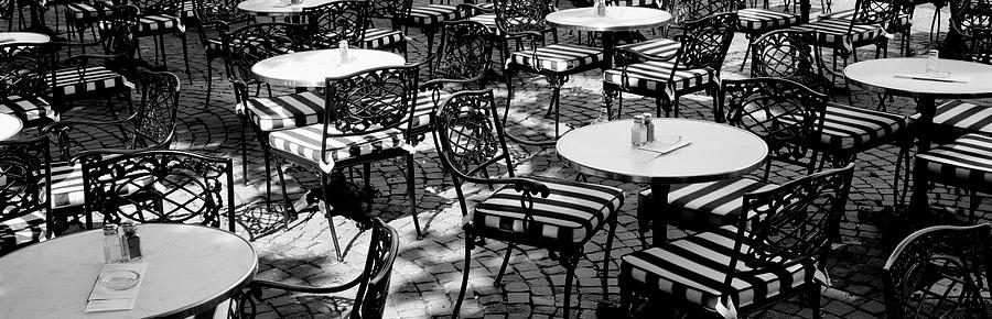 Black And White Photograph - Street Cafe, Frankfurt, Germany by Panoramic Images