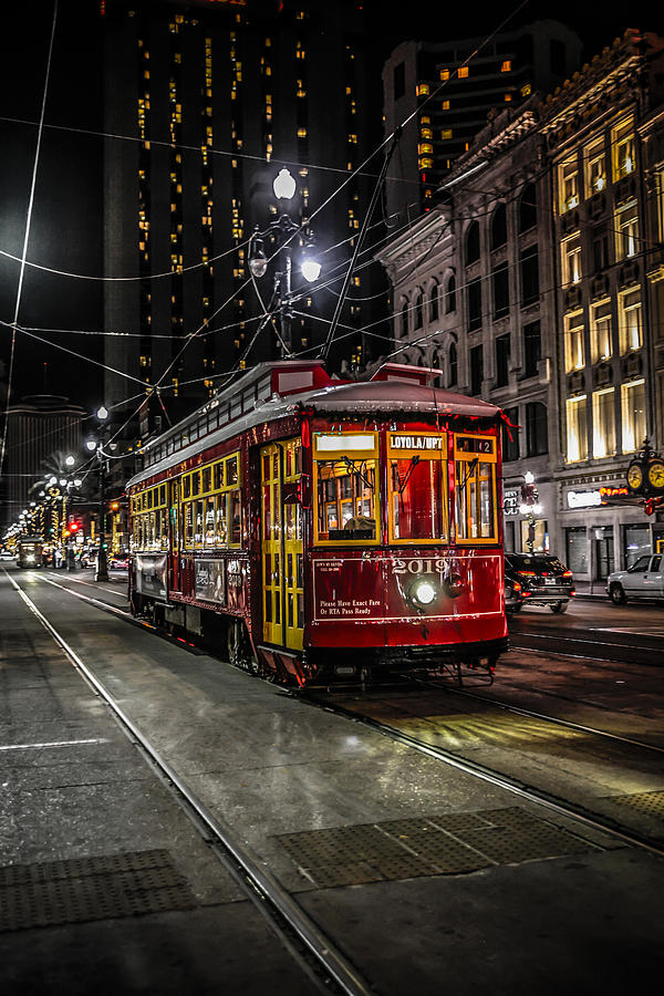 Street Car in New Orleans at Night Photograph by Chris Smith