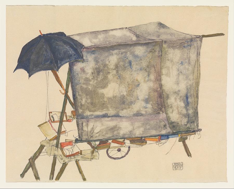 Egon Schiele Drawing - Street Cart by Egon Schiele