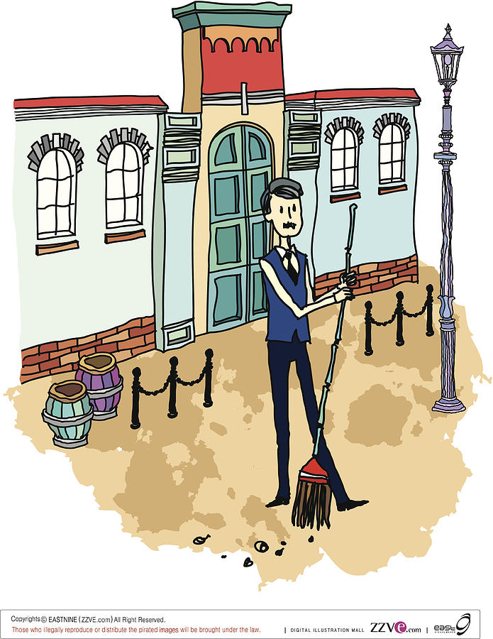 Street cleaner sweeping road Drawing by Eastnine Inc.