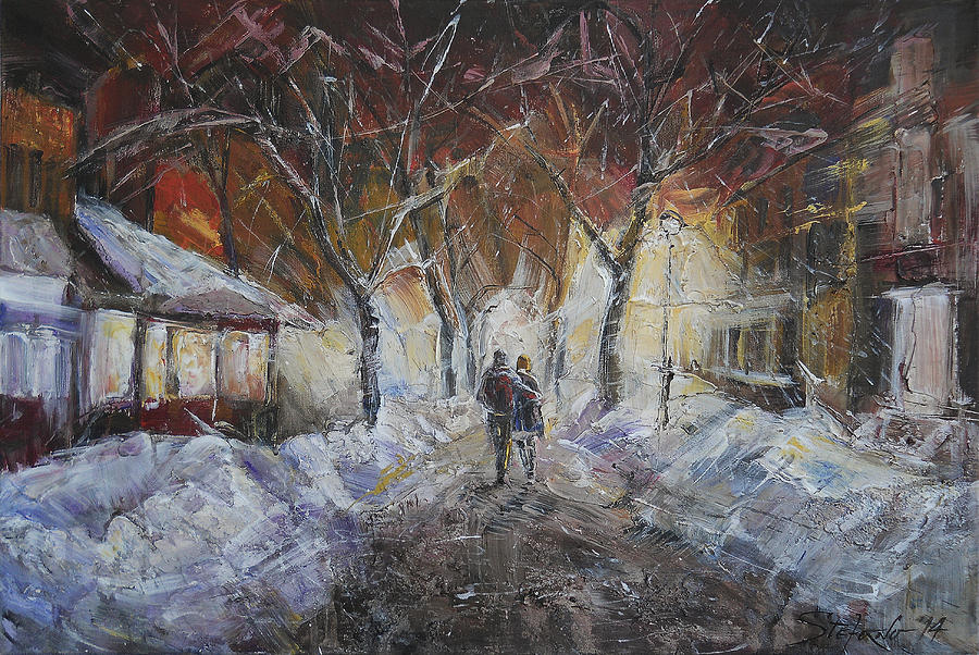 Winter Painting - Street for Two by Stefano Popovski
