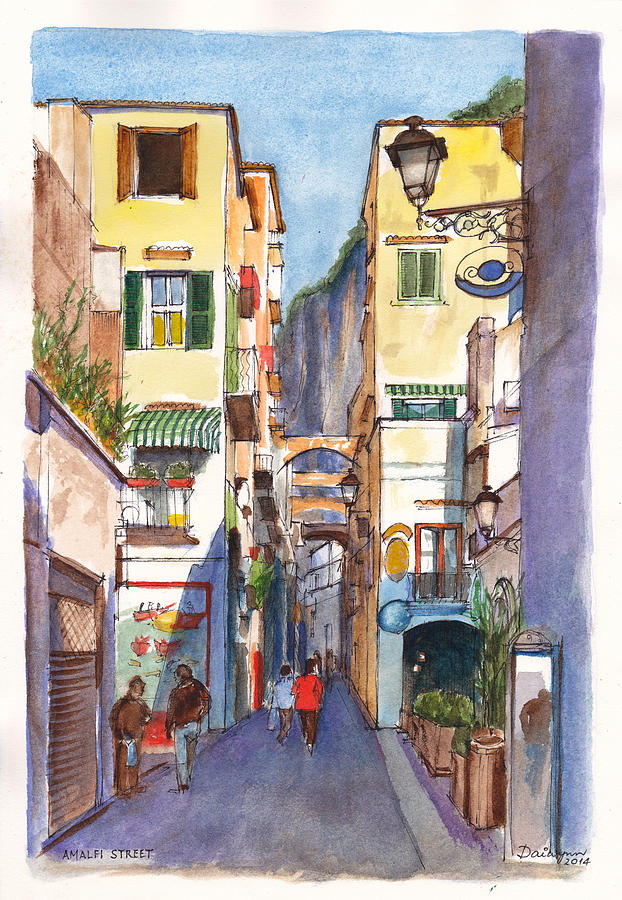 Street in Amalfi Italy Painting by Dai Wynn