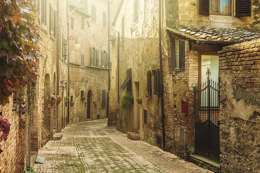 Street in an old italian town in Tuscany Photograph by Mammuth