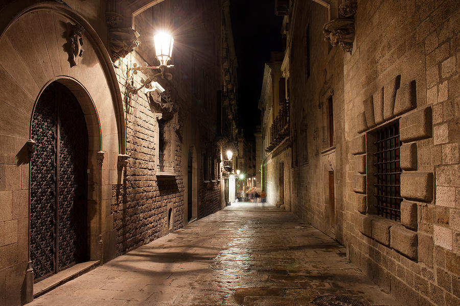 Street in Gothic Quarter of Barcelona at Night Photograph by Artur Bogacki