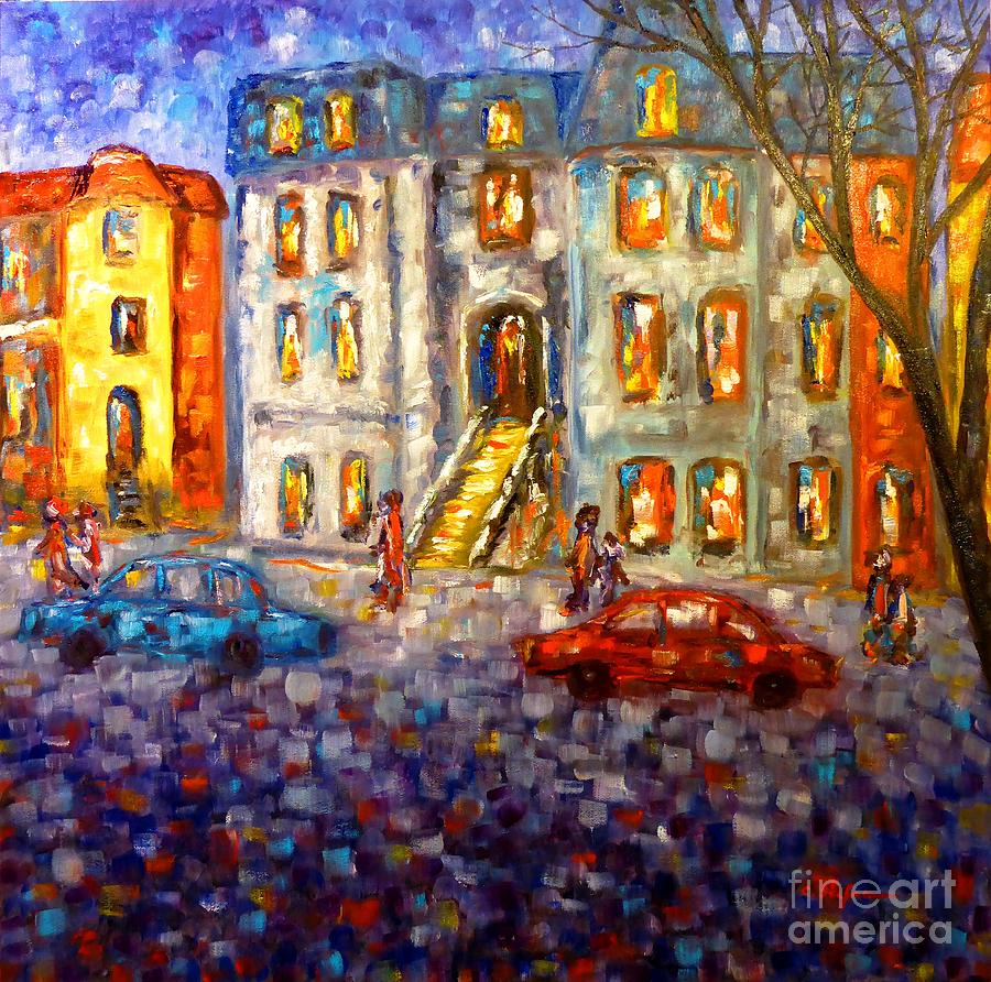 Street in Montreal at Dusk Painting by Cristina Stefan
