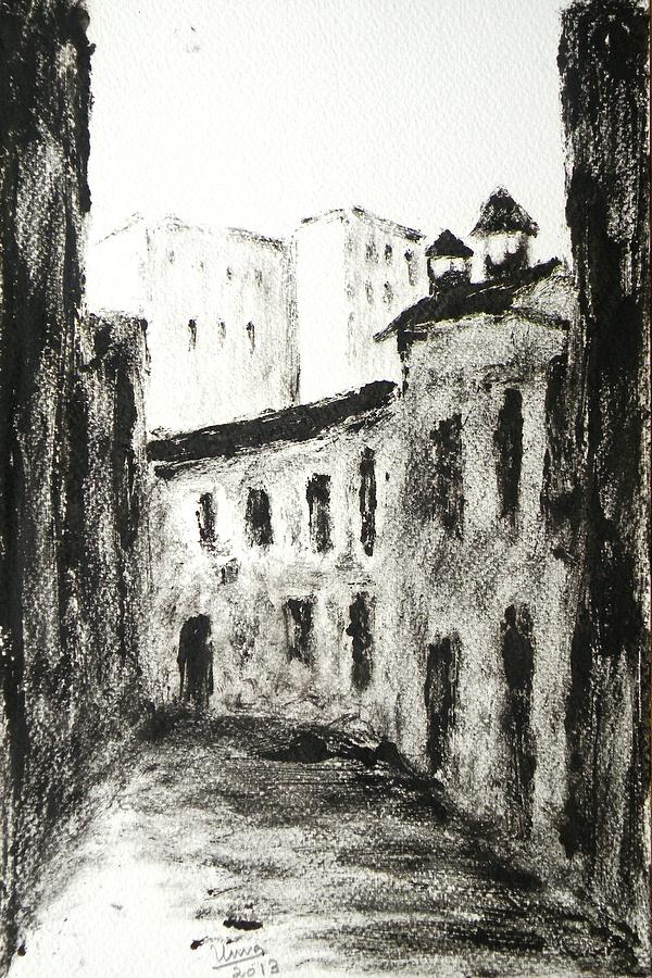 Street in Siena Drawing by Uma Krishnamoorthy