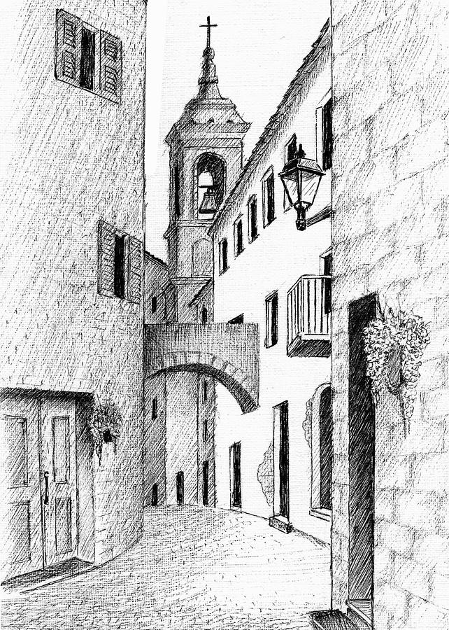 Street in Tuscany Drawing by Al Intindola