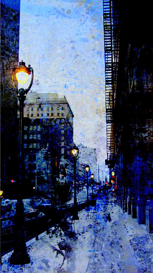 Street Lamp and Blue Abstract Painting Digital Art by Anita Burgermeister