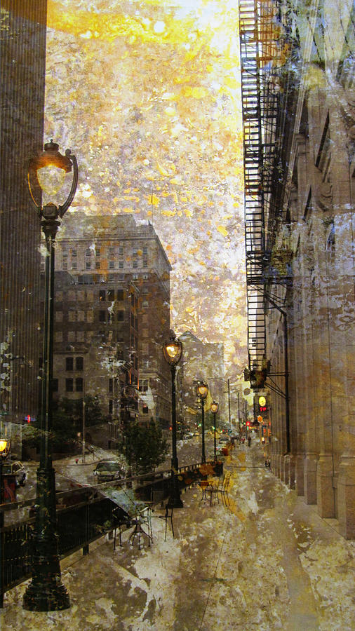Street Lamp and Gold Metallic Painting Digital Art by Anita Burgermeister