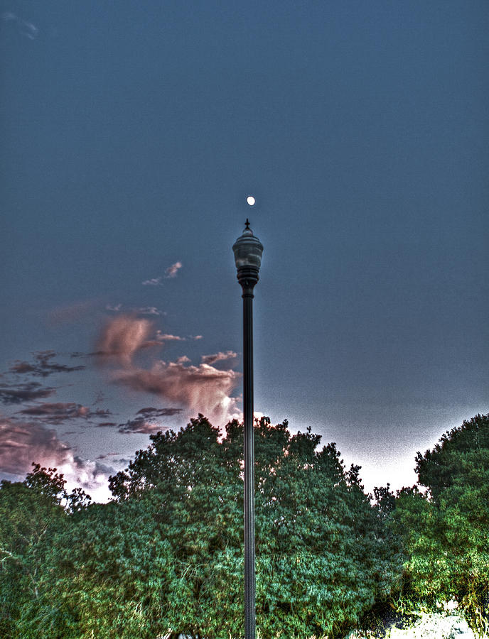 Street Lamp and Sunset Moon Photograph by SC Heffner