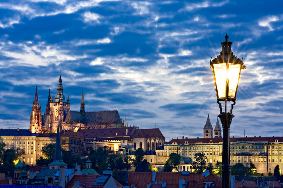 Architecture Photograph - Street Lamp on The Charles Bridge / Prague by Barry O Carroll