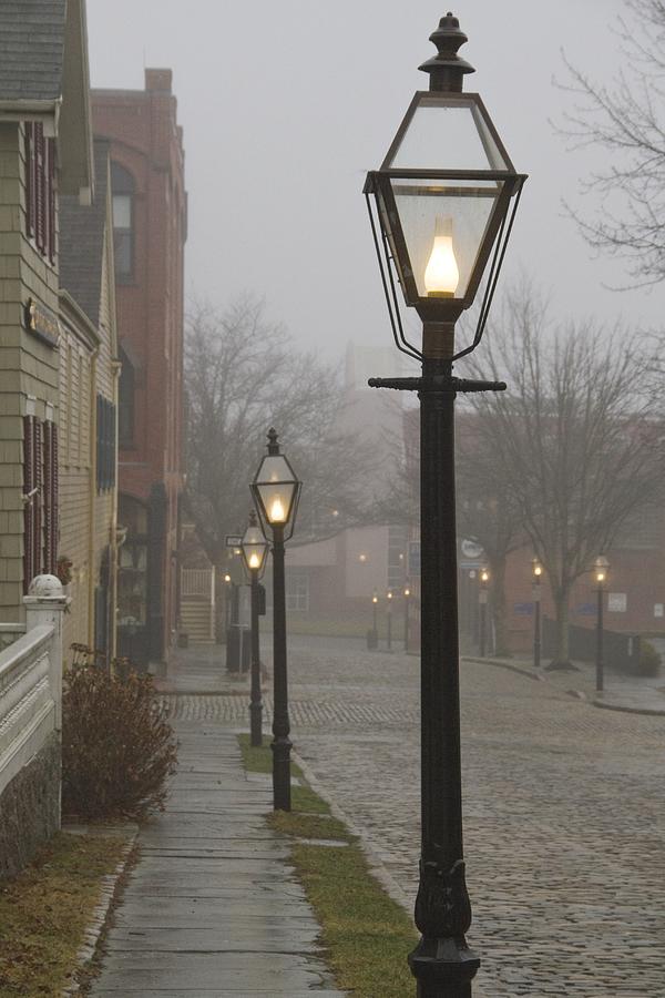 Street lamps on Johnny Cake Hill Photograph by Nautical Chartworks