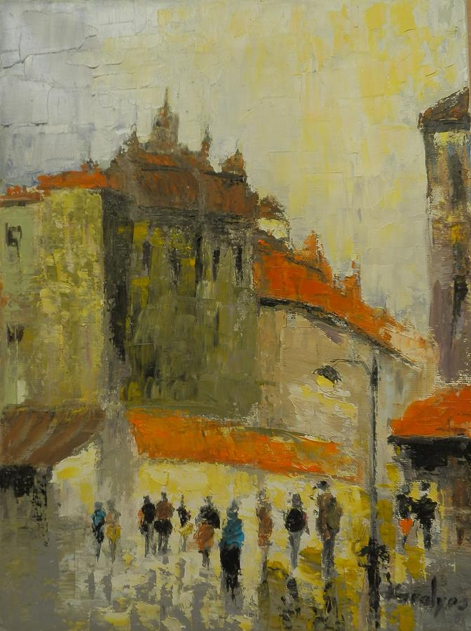 City Painting - Street life 1 by Maria Karalyos
