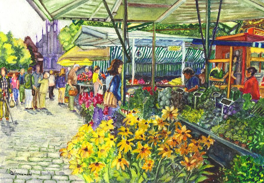 Flower Painting - Watercolor Munster Germany Street Market  by Carol Wisniewski
