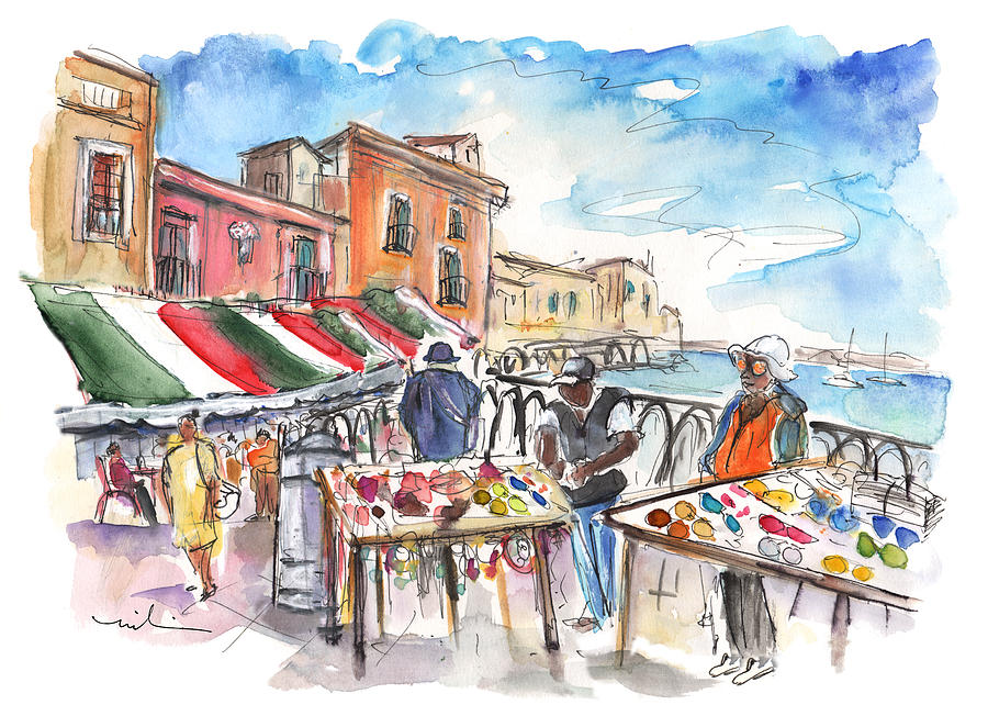 Street Merchants in Ortigia Painting by Miki De Goodaboom