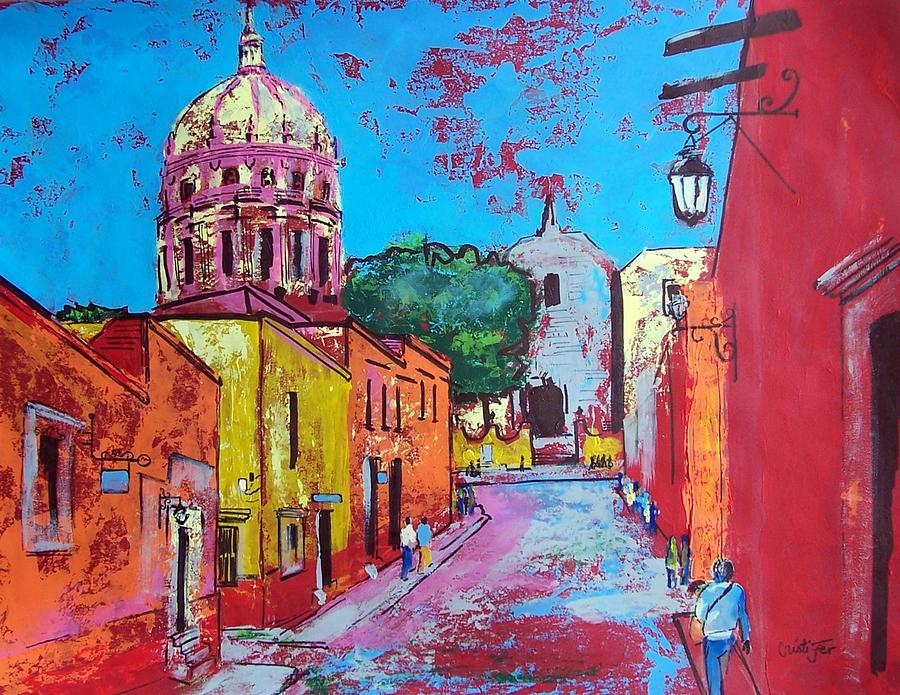 Street Of Mexican Town San Miguel De Allend Painting