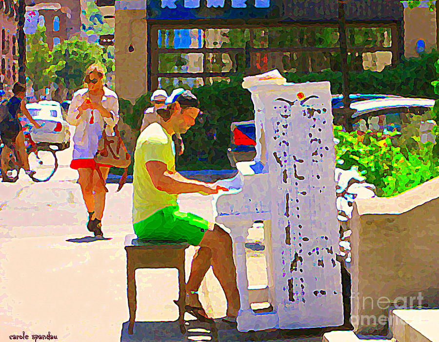 Street Pianist Plays Painted Public Piano Mont Royal Downtown Montreal Street Musicians C Spandau  Painting by Carole Spandau