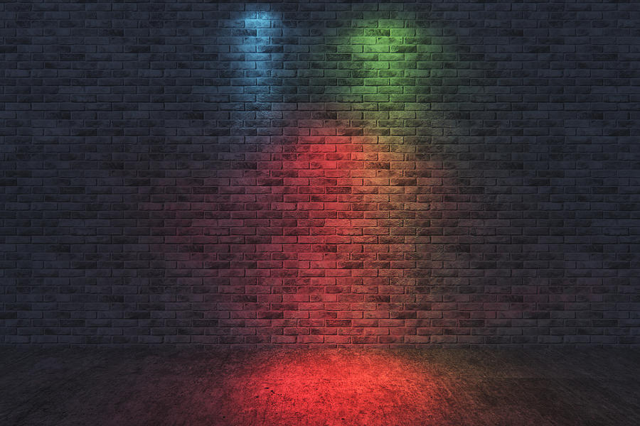 Street scene, brick wall background, dark Photograph by Gremlin