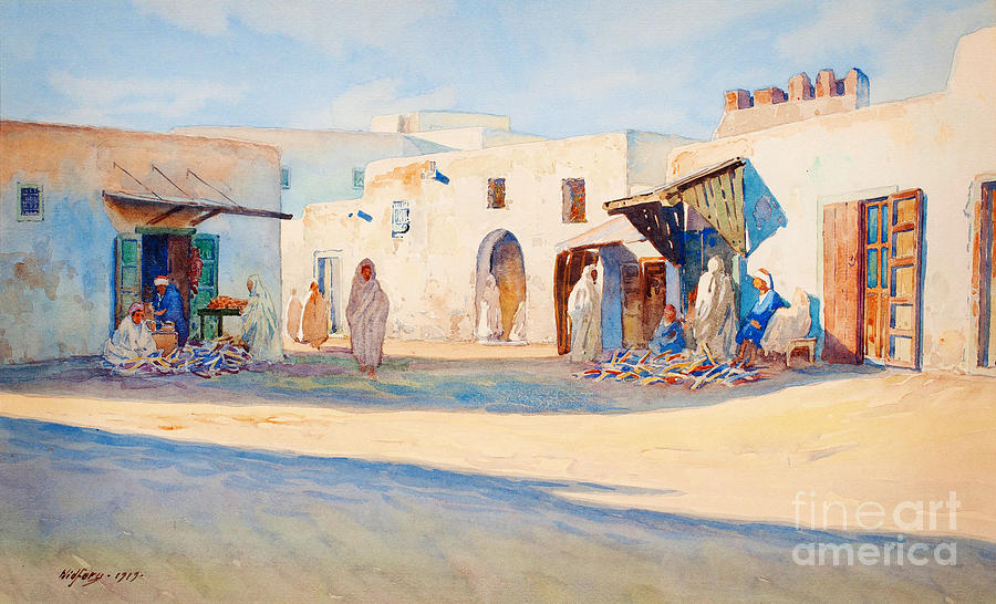 Street scene from Tunisia. Painting by Celestial Images