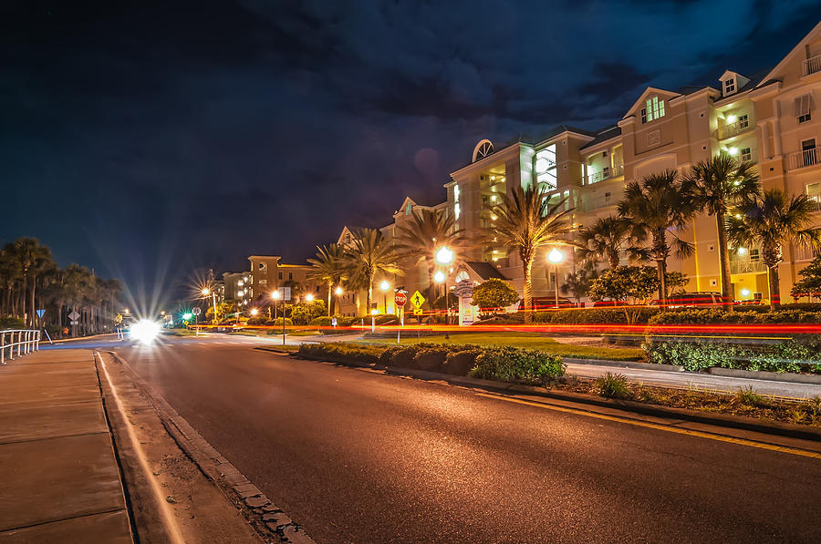 Street Scene Near Hotels In Destin Florida At Night Photograph by Alex Grichenko