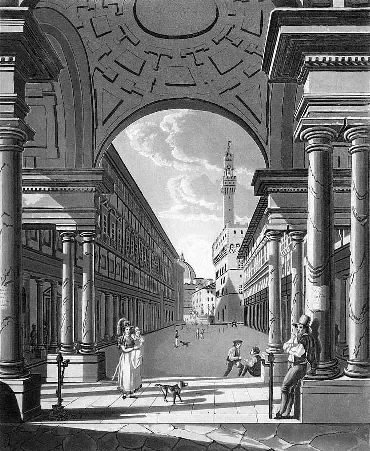 Florence Drawing - Street Scene Near The Uffizi -  Thats by Mary Evans Picture Library