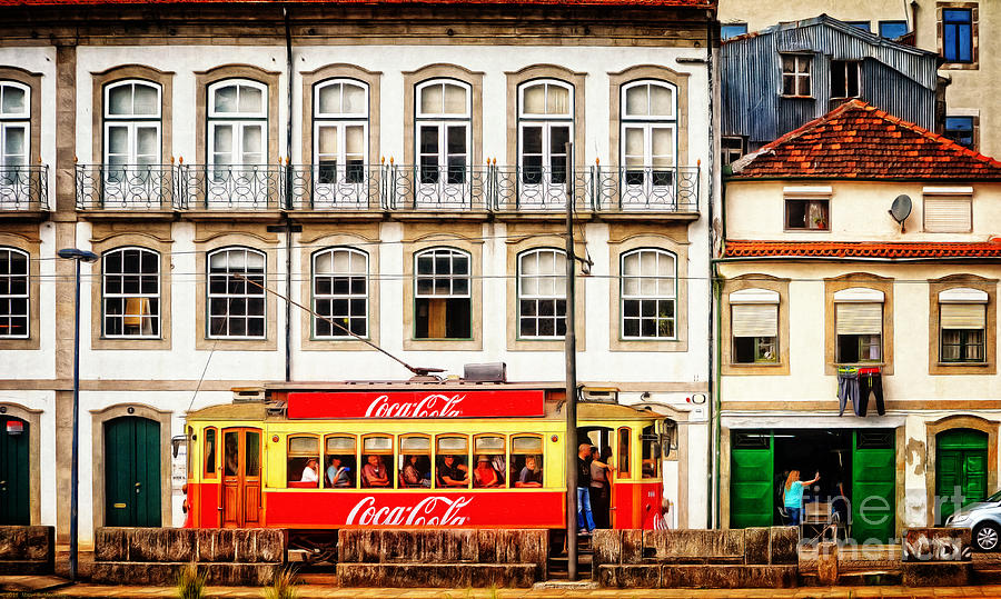 Street Scene with Red Tram - Oporto Photograph by Mary Machare