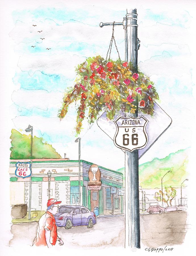 Street sign in Route 66. Williams, Arizona Painting by Carlos G Groppa
